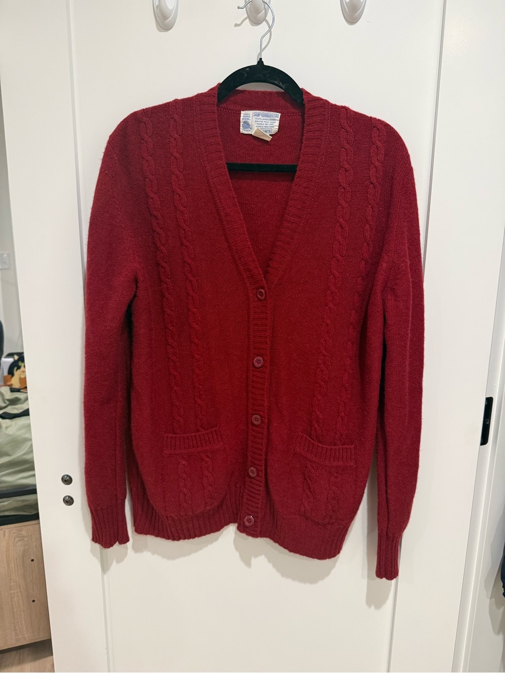 Sears Red Cable Knit Button-Up Cardigan Sweater